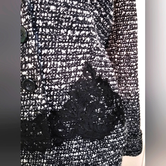 EXQUISITE ESCADA WOOL COTTON BLEND BLACK WHITE TWEED BOUCLE LACE SKIRT SUIT 10/8 - Picture 3 of 10